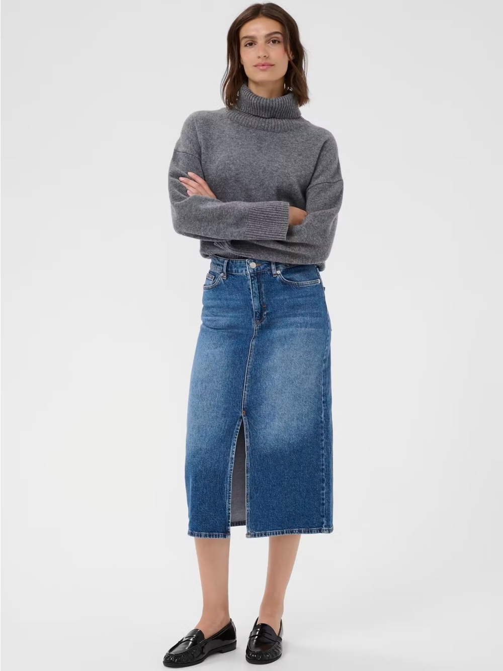 Part two blue denim maxi front slit long line jean skirt western classic 36 M